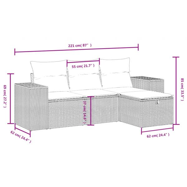 4-tlg. Garten-Sofagarnitur mit Kissen Beige Poly Rattan