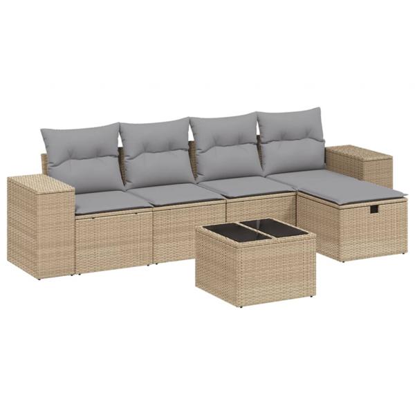 6-tlg. Garten-Sofagarnitur mit Kissen Beige Poly Rattan