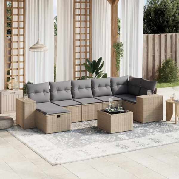 ARDEBO.de - 8-tlg. Garten-Sofagarnitur mit Kissen Beige Poly Rattan