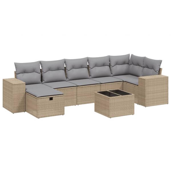 8-tlg. Garten-Sofagarnitur mit Kissen Beige Poly Rattan