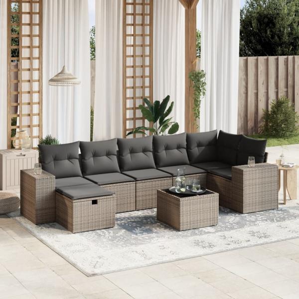 ARDEBO.de - 8-tlg. Garten-Sofagarnitur mit Kissen Grau Poly Rattan