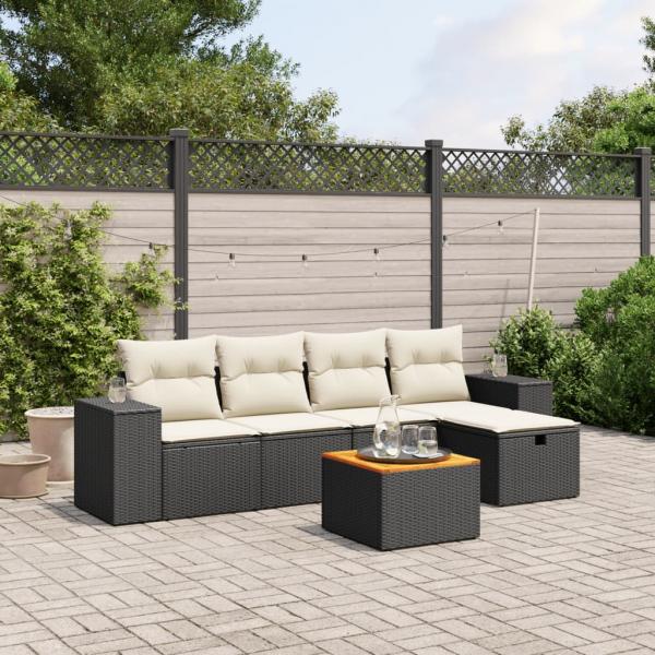 ARDEBO.de - 6-tlg. Garten-Sofagarnitur mit Kissen Schwarz Poly Rattan