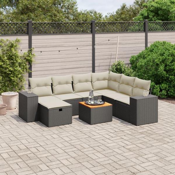 ARDEBO.de - 8-tlg. Garten-Sofagarnitur mit Kissen Schwarz Poly Rattan