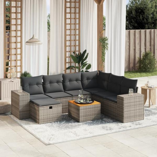 ARDEBO.de - 8-tlg. Garten-Sofagarnitur mit Kissen Grau Poly Rattan