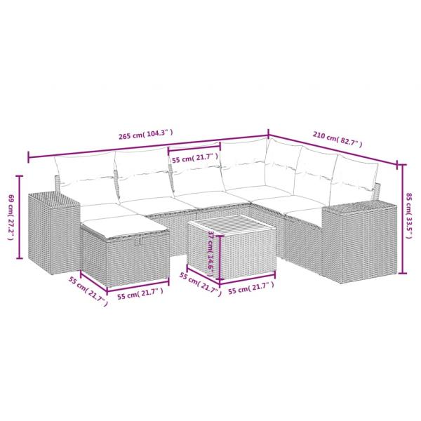 8-tlg. Garten-Sofagarnitur mit Kissen Grau Poly Rattan