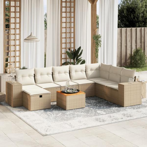 ARDEBO.de - 9-tlg. Garten-Sofagarnitur mit Kissen Beige Poly Rattan