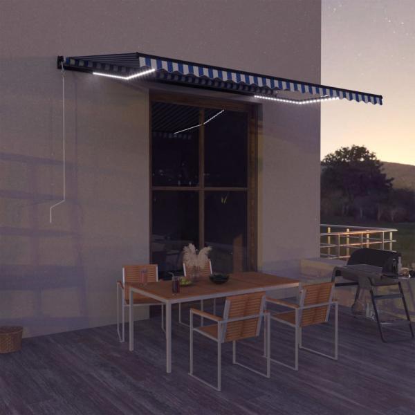 ARDEBO.de - Markise mit Windsensor & LED 500x300cm Blau und Weiß