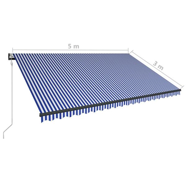 Markise mit Windsensor & LED 500x300cm Blau und Weiß