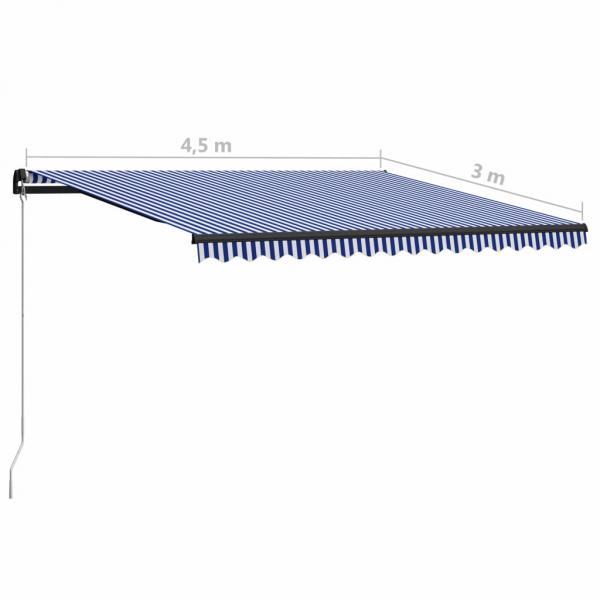 Einziehbare Markise Handbetrieben 450 x 300 cm Blau und Weiß