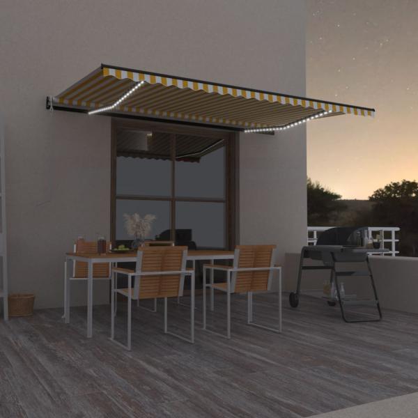 ARDEBO.de - Automatische Markise mit LED & Windsensor 500x350 cm Gelb/Weiß