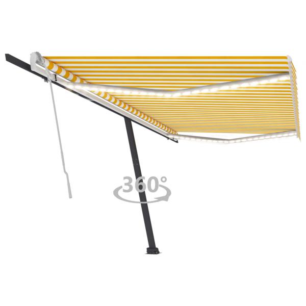 ARDEBO.de - Markise Manuell Einziehbar mit LED 500x300 cm Gelb Weiß