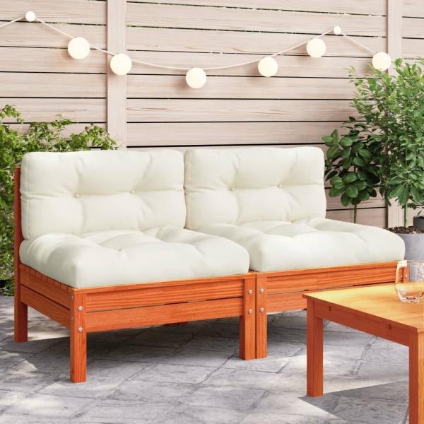 ARDEBO.de - Gartensofa ohne Armlehnen mit Kissen 2 Stk. Wachsbraun Kiefer