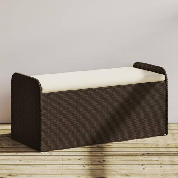 ARDEBO.de - Sitzbank mit Stauraum & Kissen Braun 115x51x52 cm Poly Rattan