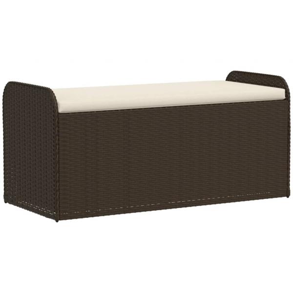Sitzbank mit Stauraum & Kissen Braun 115x51x52 cm Poly Rattan