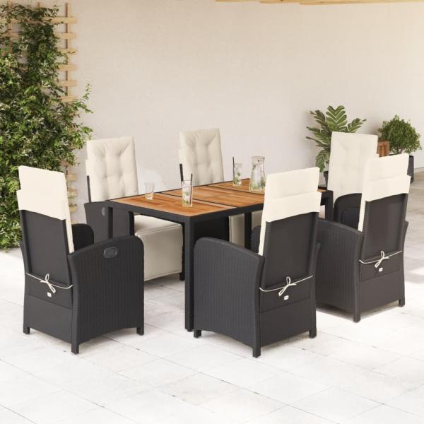 ARDEBO.de - 7-tlg. Garten-Essgruppe mit Kissen Schwarz Poly Rattan