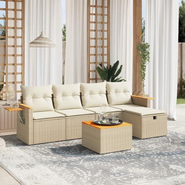 ARDEBO.de - 6-tlg. Garten-Sofagarnitur mit Kissen Beige Poly Rattan