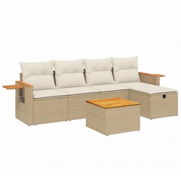 6-tlg. Garten-Sofagarnitur mit Kissen Beige Poly Rattan