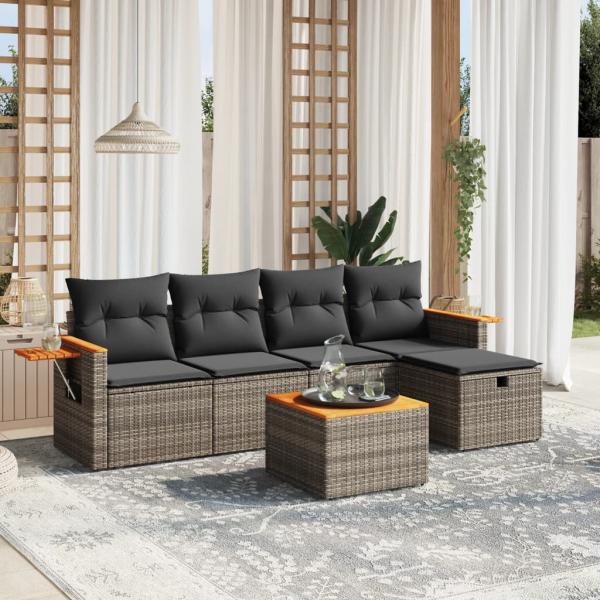 ARDEBO.de - 6-tlg. Garten-Sofagarnitur mit Kissen Grau Poly Rattan
