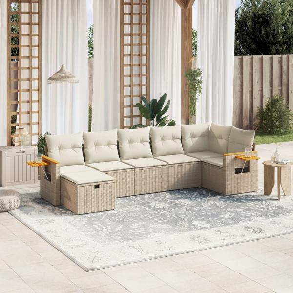 ARDEBO.de - 7-tlg. Garten-Sofagarnitur mit Kissen Beige Poly Rattan