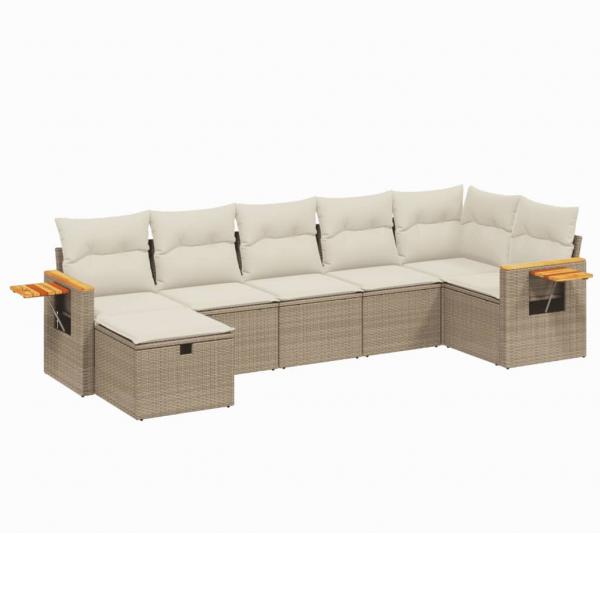 7-tlg. Garten-Sofagarnitur mit Kissen Beige Poly Rattan