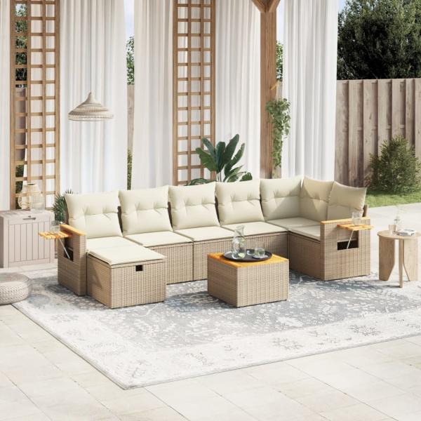 ARDEBO.de - 8-tlg. Garten-Sofagarnitur mit Kissen Beige Poly Rattan