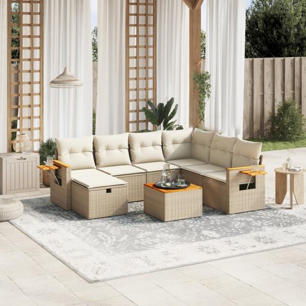 ARDEBO.de - 8-tlg. Garten-Sofagarnitur mit Kissen Beige Poly Rattan