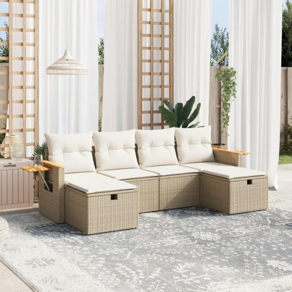 ARDEBO.de - 6-tlg. Garten-Sofagarnitur mit Kissen Beige Poly Rattan