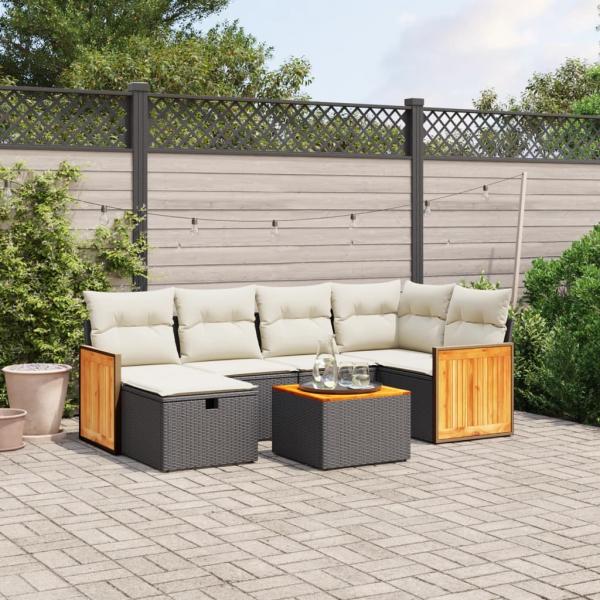 ARDEBO.de - 7-tlg. Garten-Sofagarnitur mit Kissen Schwarz Poly Rattan
