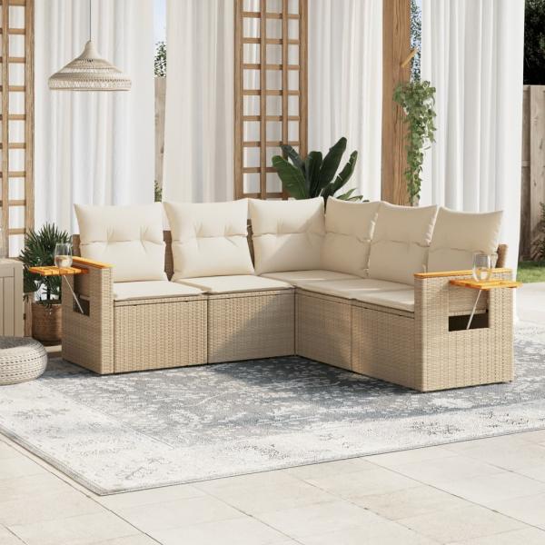 ARDEBO.de - 5-tlg. Garten-Sofagarnitur mit Kissen Beige Poly Rattan
