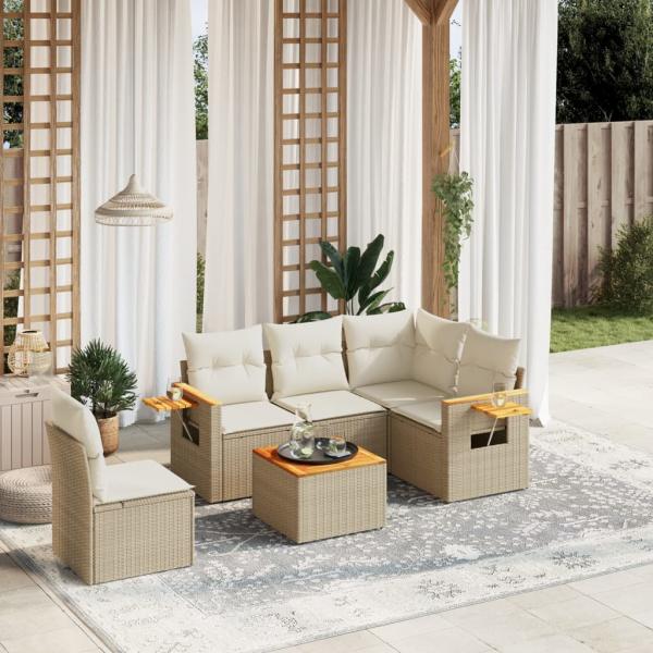 ARDEBO.de - 6-tlg. Garten-Sofagarnitur mit Kissen Beige Poly Rattan