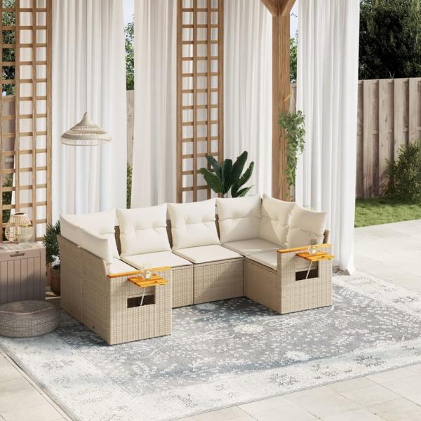 ARDEBO.de - 6-tlg. Garten-Sofagarnitur mit Kissen Beige Poly Rattan