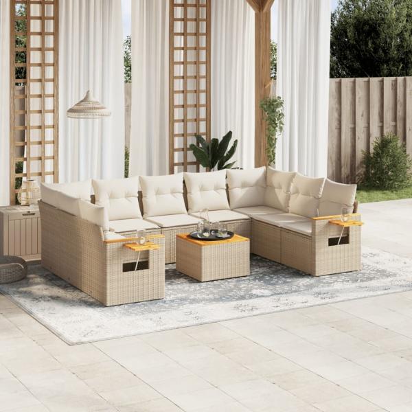ARDEBO.de - 10-tlg. Garten-Sofagarnitur mit Kissen Beige Poly Rattan