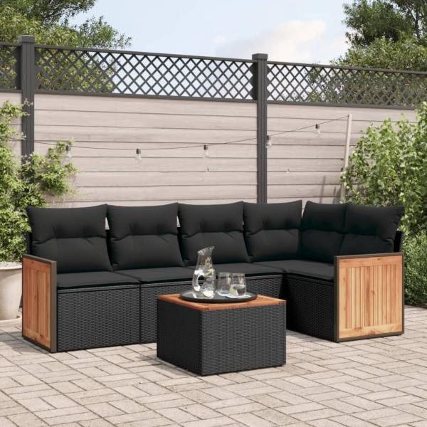 ARDEBO.de - 6-tlg. Garten-Sofagarnitur mit Kissen Schwarz Poly Rattan