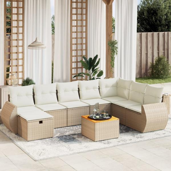 ARDEBO.de - 9-tlg. Garten-Sofagarnitur mit Kissen Beige Poly Rattan