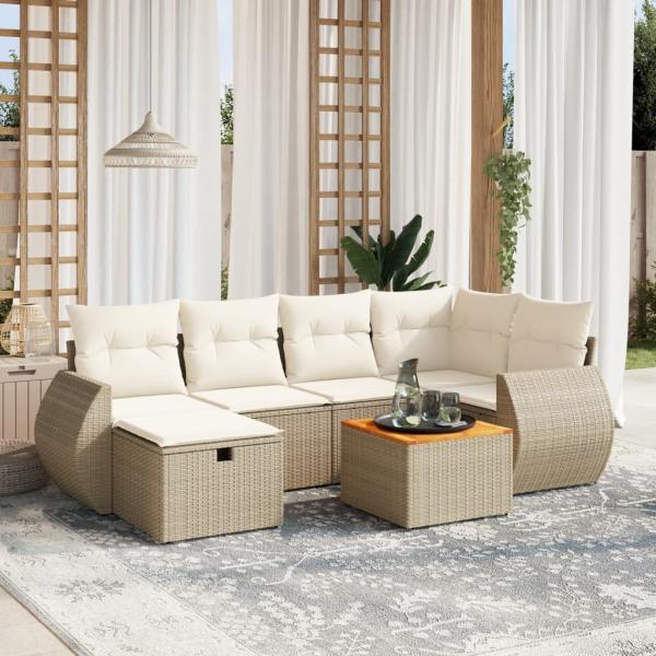 ARDEBO.de - 7-tlg. Garten-Sofagarnitur mit Kissen Beige Poly Rattan