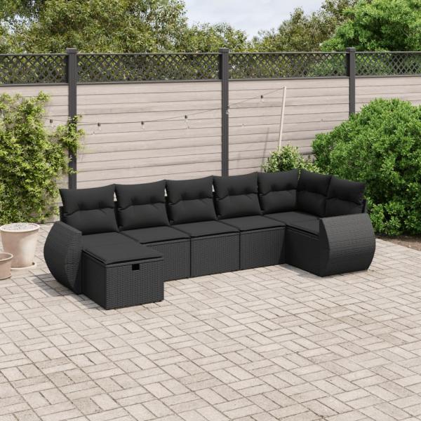 ARDEBO.de - 7-tlg. Garten-Sofagarnitur mit Kissen Schwarz Poly Rattan