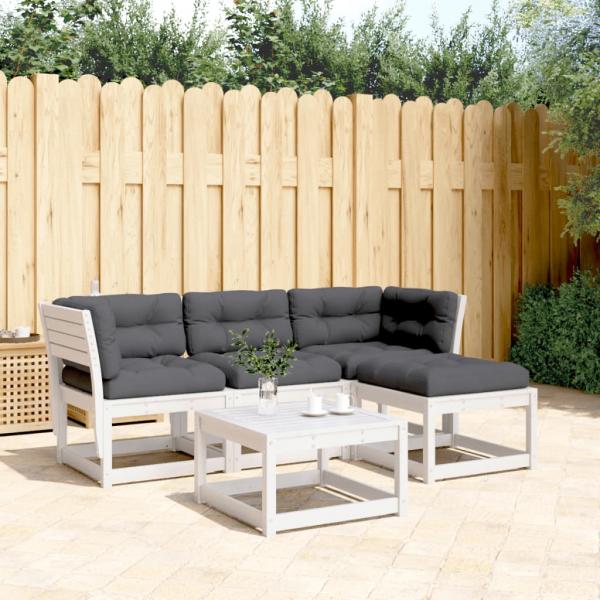 ARDEBO.de - 4-tlg. Garten-Lounge-Set mit Kissen Weiß Massivholz Kiefer