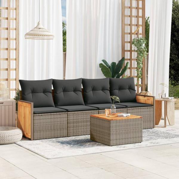 ARDEBO.de - 5-tlg. Garten-Sofagarnitur mit Kissen Grau Poly Rattan