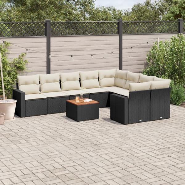ARDEBO.de - 10-tlg. Garten-Sofagarnitur mit Kissen Schwarz Poly Rattan