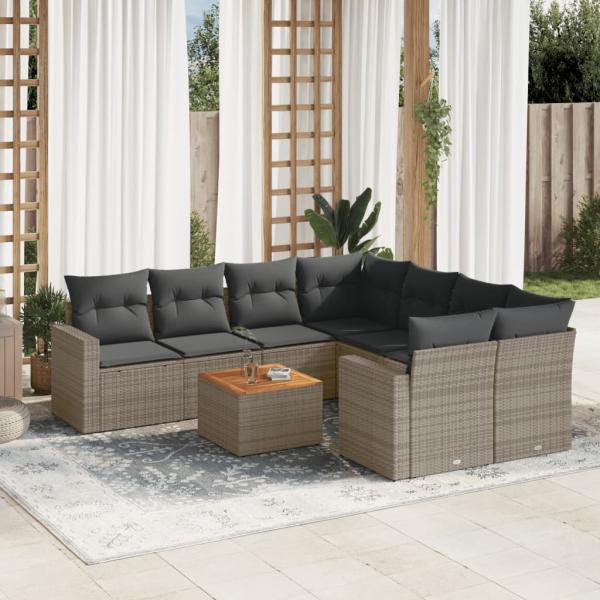 ARDEBO.de - 9-tlg. Garten-Sofagarnitur mit Kissen Grau Poly Rattan