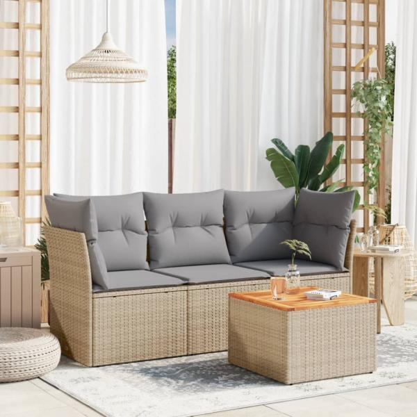 ARDEBO.de - 4-tlg. Garten-Sofagarnitur mit Kissen Beige Poly Rattan