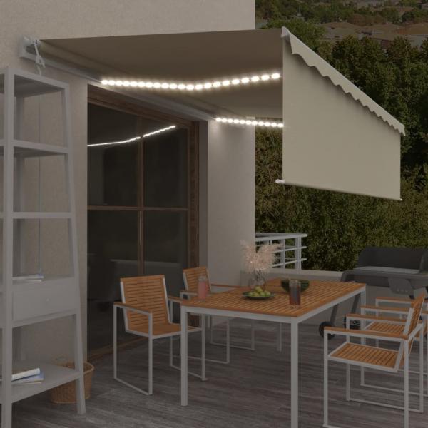 ARDEBO.de - Markise Automatisch mit Rollo LED Windsensor 5x3 m Creme 