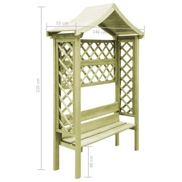 Garten-Pergola mit Dach und Bank Kiefernholz Imprägniert
