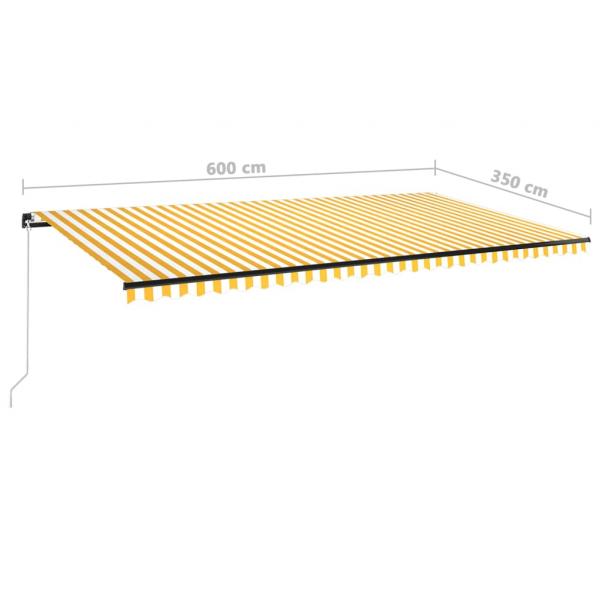Markise Manuell Einziehbar mit LED 600x350 cm Gelb & Weiß