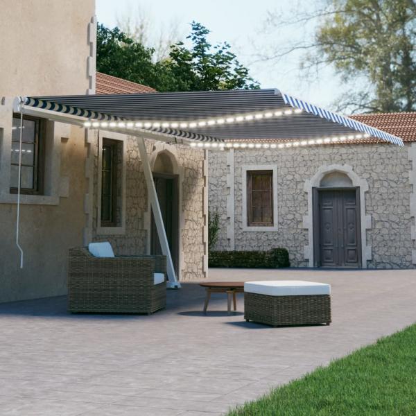 ARDEBO.de - Markise Automatisch mit LED & Windsensor 500x300 cm Blau Weiß