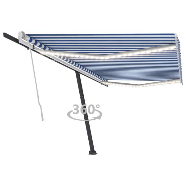 ARDEBO.de - Markise Manuell Einziehbar mit LED 500x350 cm Blau und Weiß