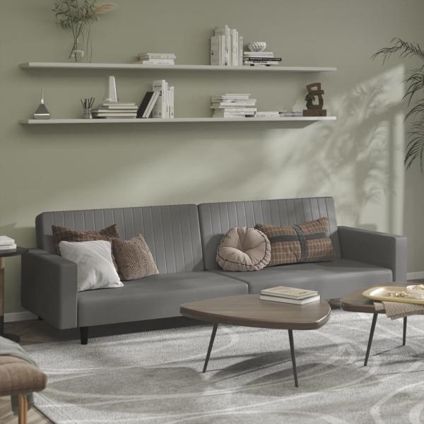 ARDEBO.de - Schlafsofa 2-Sitzer Grau Kunstleder