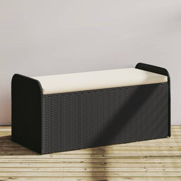 ARDEBO.de - Sitzbank mit Stauraum & Kissen Schwarz 115x51x52 cm Poly Rattan