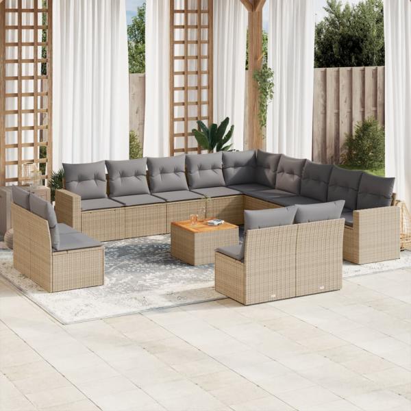 ARDEBO.de - 14-tlg. Garten-Sofagarnitur mit Kissen Beige Poly Rattan