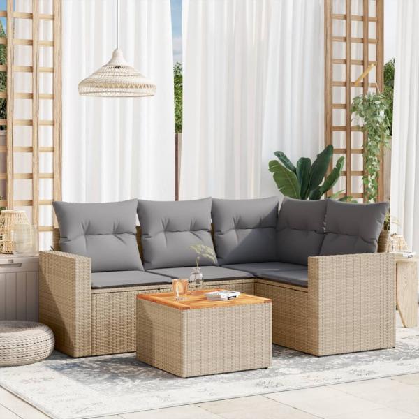 ARDEBO.de - 5-tlg. Garten-Sofagarnitur mit Kissen Beige Poly Rattan
